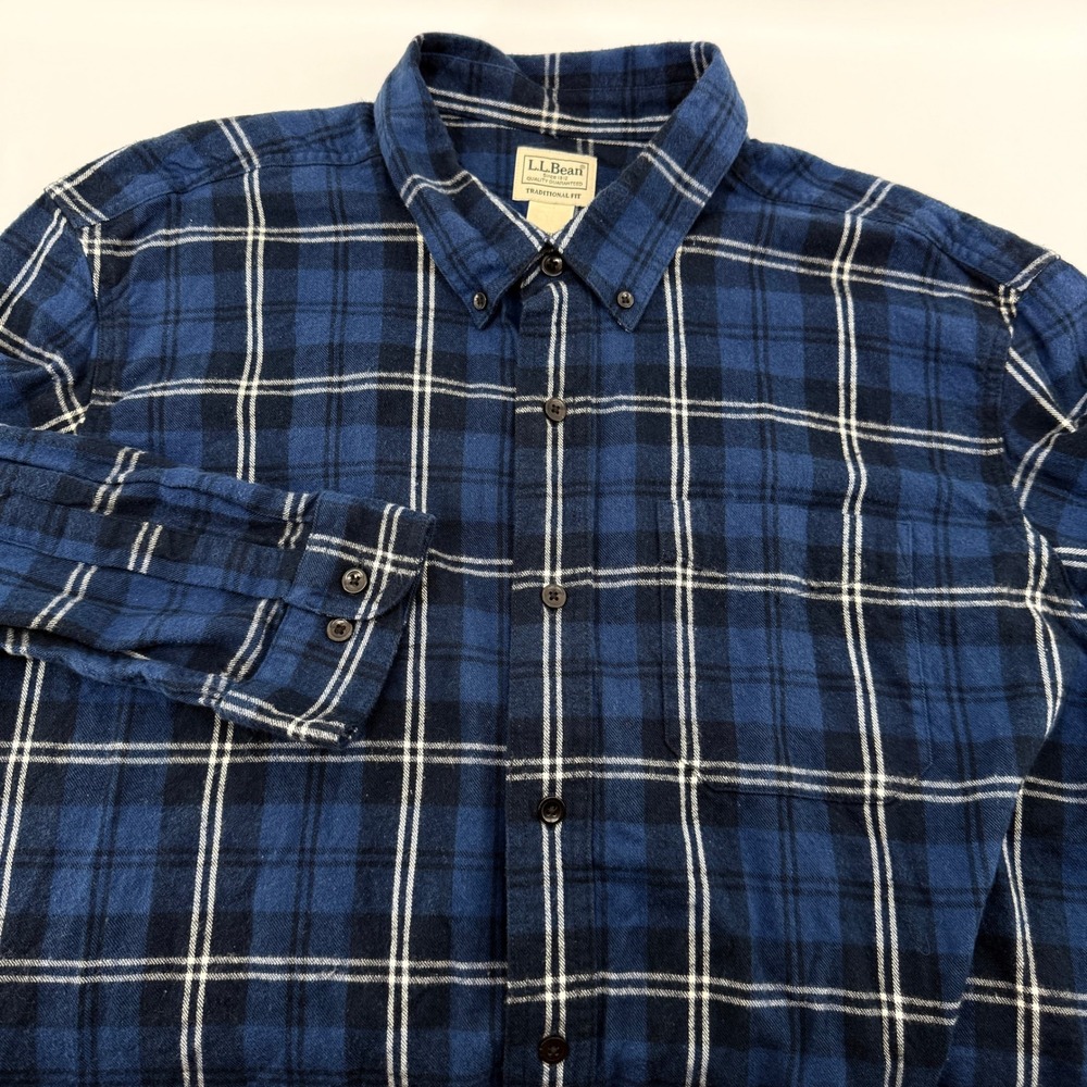 LL Bean Flannel Shirt Mens‎ XL Regular Blue Plaid Traditional Fit Cotton 228061